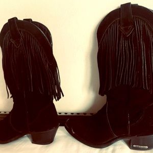 Authentic Harley-Davidson Cowgirl Black Suede Leather Fringed Boots Size 7-8
